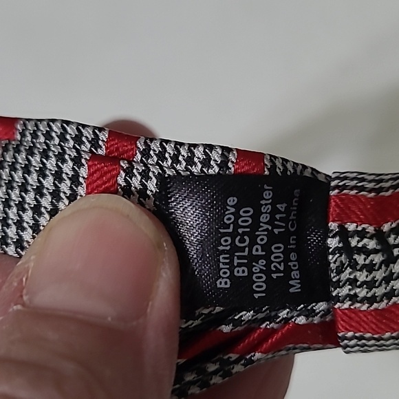 Born to Love Black & White Houndstooth with Red Stripes Bow Tie - Picture 4 of 4
